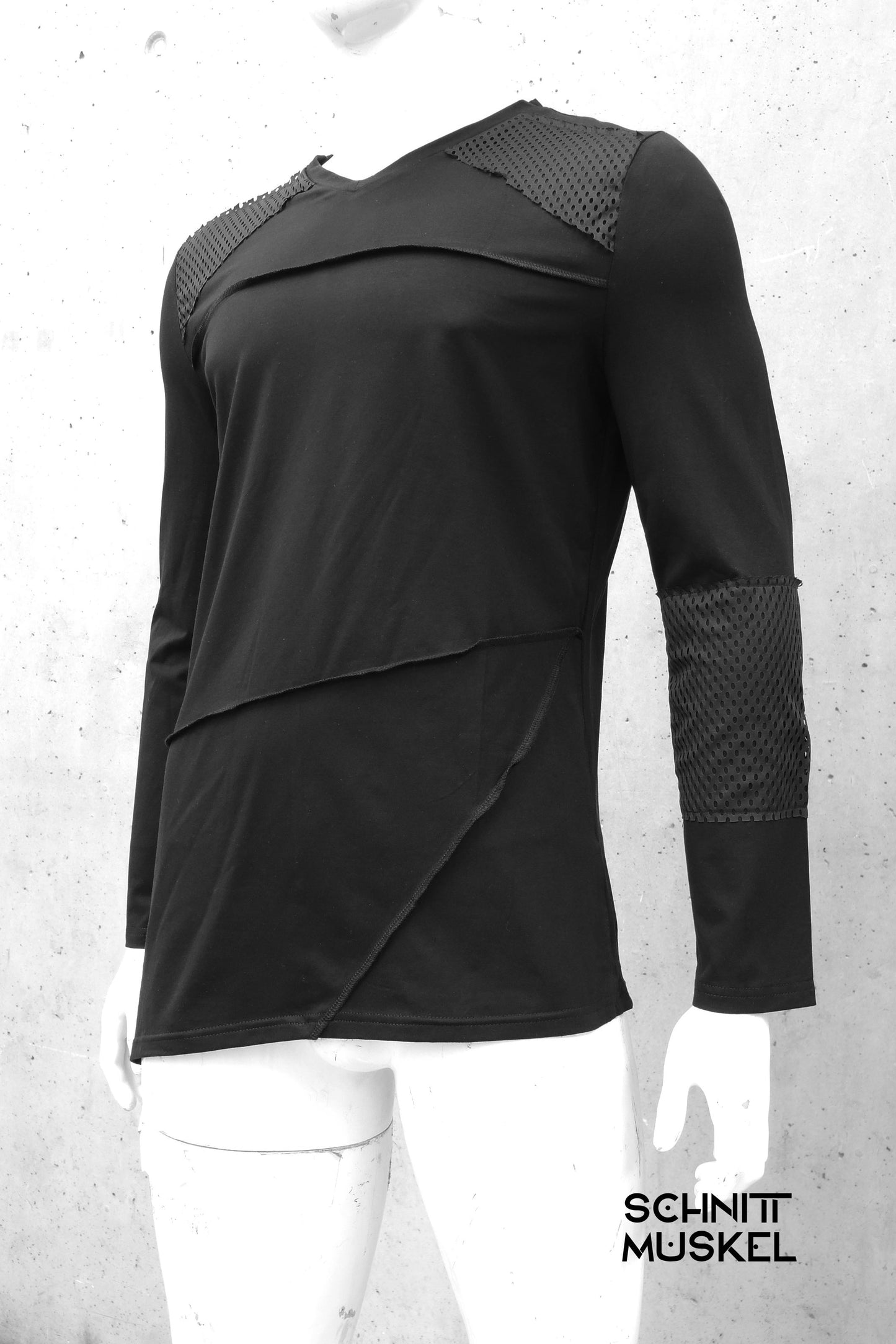 darkavantgarde Shirt, darkwear, Techwear Shirt, Gothicshirt, Gothic Langarmshirt für Herren, asymmetrisches Herrenshirt, Festivalfashion