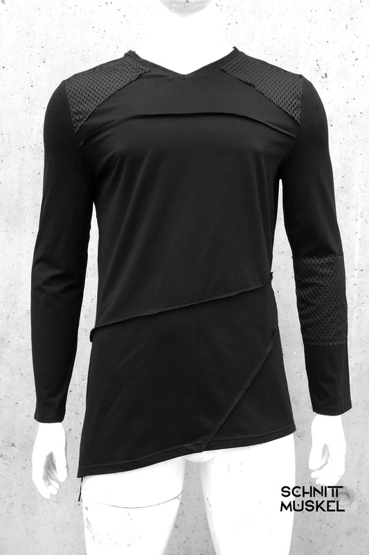 darkavantgarde Shirt, darkwear, Techwear Shirt, Gothicshirt, Gothic Langarmshirt für Herren, asymmetrisches Herrenshirt, Festivalfashion