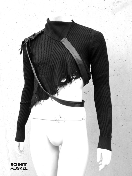 Cropped Pullover, postapokalyptische Kleider, burning man outfit, Gothicmode, darkwear, Technostyle, darkcyberfashion