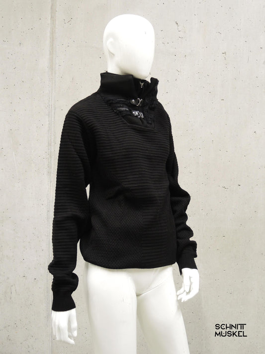 schwarzer Pullover mit Stehkragen, Gothicpullover, Gothicmode für Männer, Gothicmode für HErren, Gotth, darkwear, Gothicpullover für Frauen, Gothicmode für Frauen