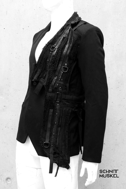 asymmetrisches Jackett, überschnittenes Jackett, Jackett destroyed Stil, destroyed Jackett, Unikatjackett, Rockerjacket, Gothicjackett