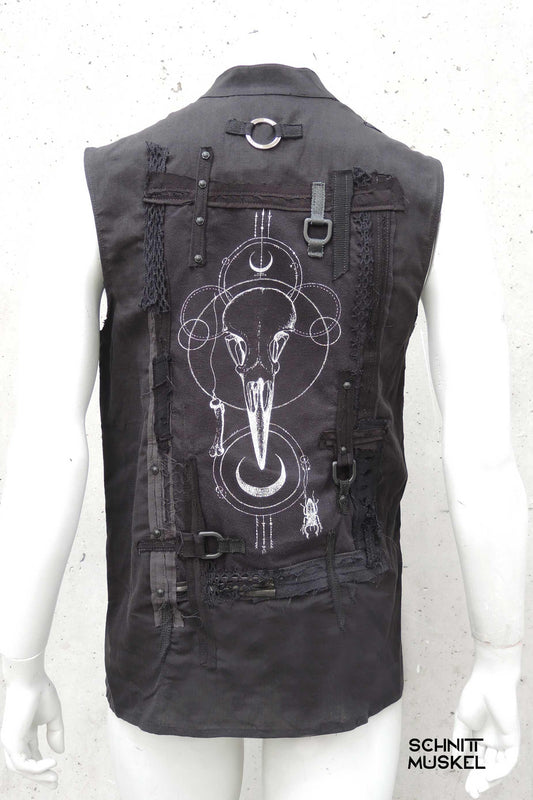 ärmellosos Gothichemd, Unikathemd im Gothic Stil, Vogelschädelshirt ärmellos, Gothocmode für Herren, darkcyberfashion, ravestyle