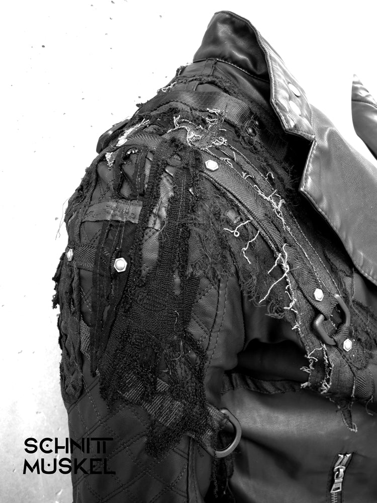 Statementjacke, Gothicjacke, Punkjacke, Bikerjacke, Metaljacke, Darkavantgarde, Gothicjacke, Jacke Fuck, schwarze Unikatjacke, postapokalyptische Jacke