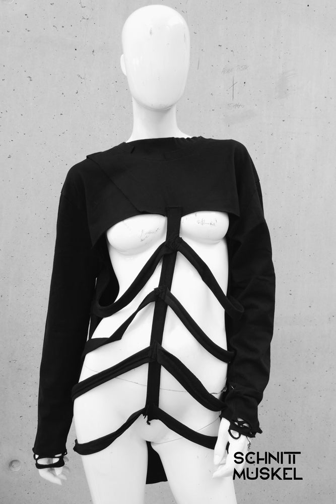 Ribcage Sweater, Ribcage Pullover, Pullover mit cut outs, Gothicpullover, darkwear, darkcyber, Handgemacht in unserem Atelier in Karlsruhe, Unisex