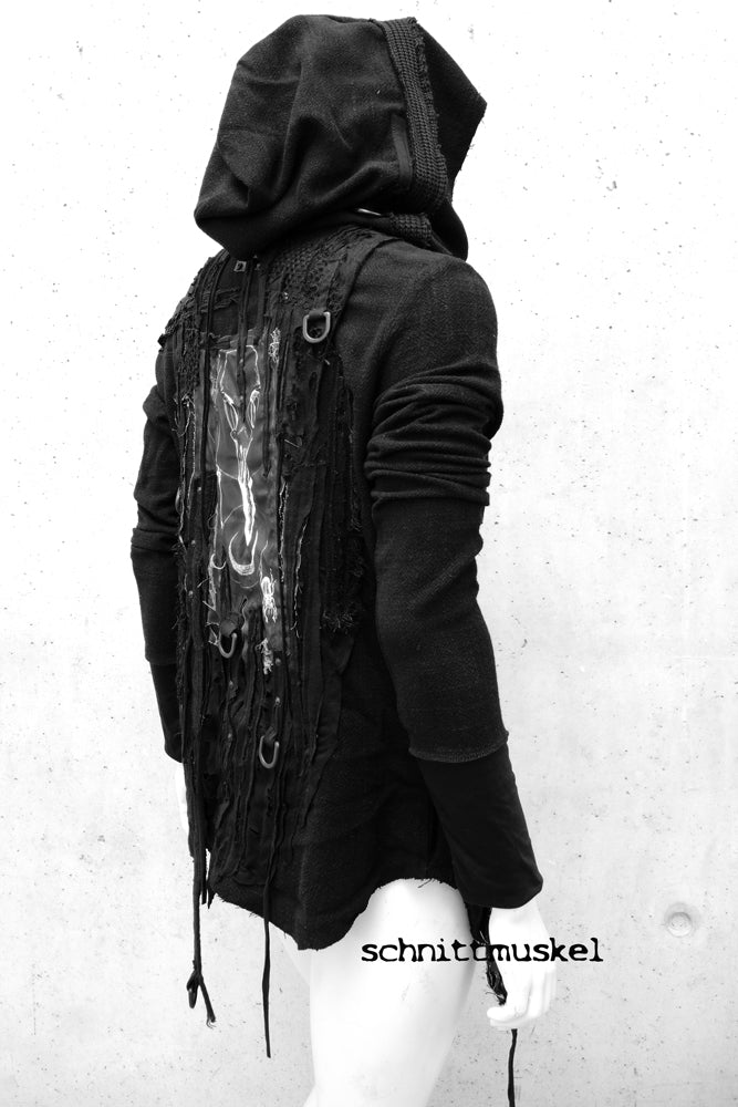 Gothicjacke, Gothichemd. dark avantgarde Mode, Paganstyle, Paganbekleidung, Jacke mit Vogelschädel, Rabenschädel, Bandoutfit