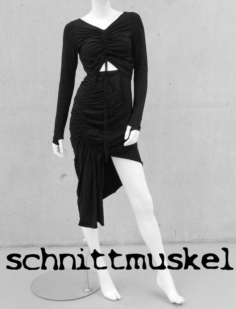 individuelles Kleid, Kleid mit Raffungen, Gothickleid, Streetgoth, Gothickleidung, Kleid mit verschiedenen Tragemöglichkeiten, variables Kleid, Kleid aus Modal, Kleid Bauchfrei, Kleid dark avantgarde, Kleid asymmetrisch,dark avantgarde,
