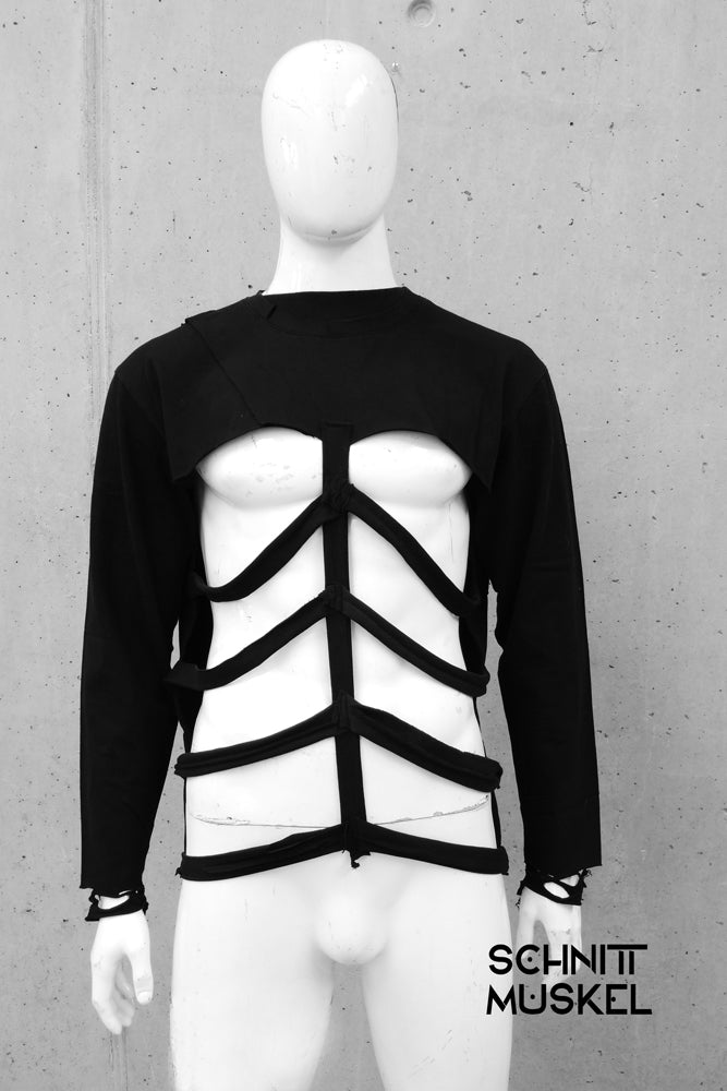 Ribcage Sweater, Ribcage Pullover, Pullover mit cut outs, Gothicpullover, darkwear, darkcyber, Handgemacht in unserem Atelier in Karlsruhe, Unisex