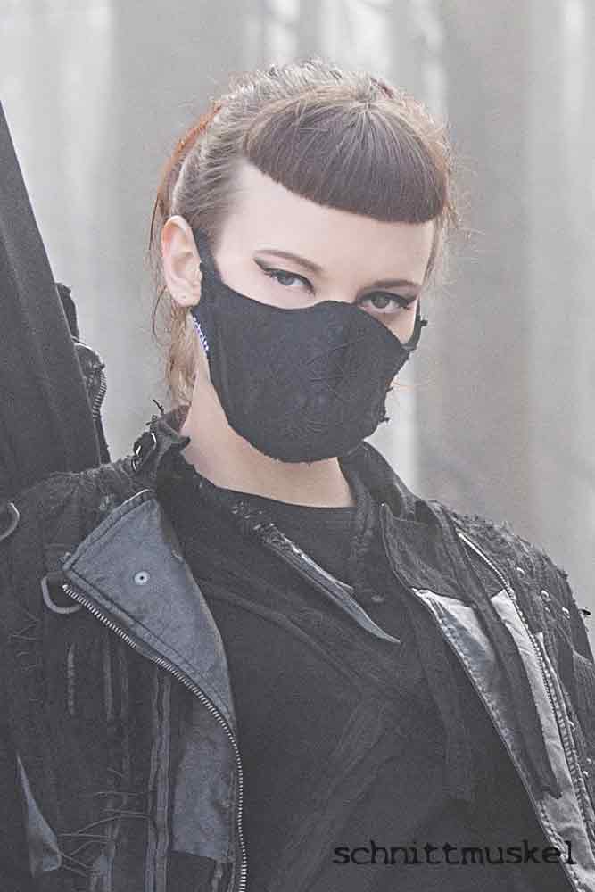 Mundschutz schwarz, Atemmaske, Cybermaske, Maske destroyed, Atemschutz schwarz, Maske Gothic, postapokalyptische Mode