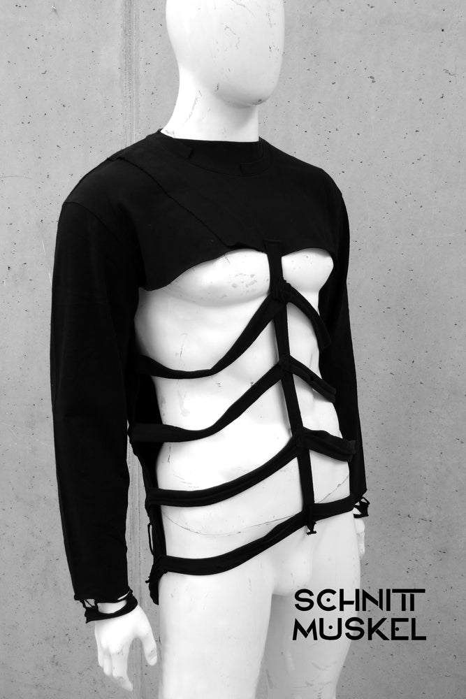 Ribcage Sweater, Ribcage Pullover, Pullover mit cut outs, Gothicpullover, darkwear, darkcyber, Handgemacht in unserem Atelier in Karlsruhe, Unisex