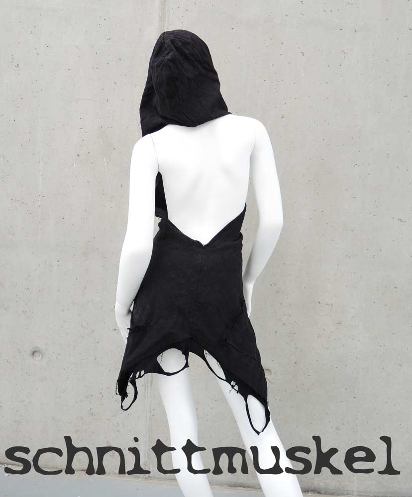 Kapuzenweste, Kapuzenjacke, Rükenfrei, Goth, Gothickleidung, postapokalyptisch, postapokalyptische Mode, Urbannomad, alternative clothing