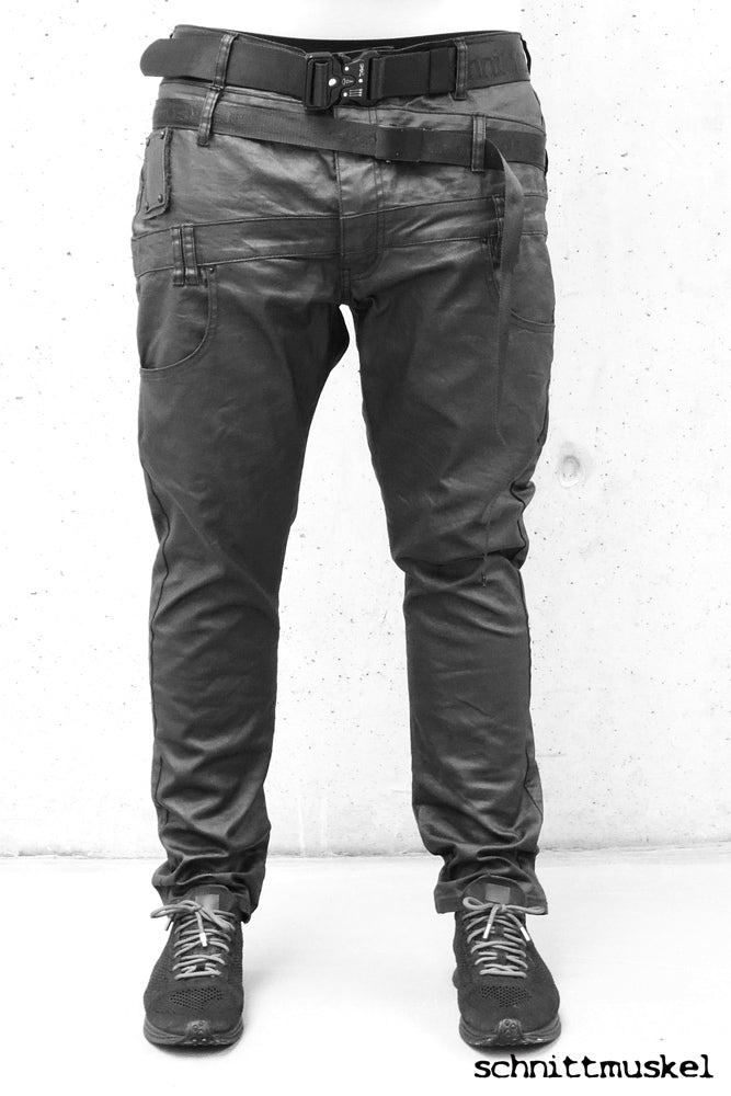 Jeans schwarz, Gothicjeans, Gothichose, waxed denim jeans, chroch drop jeans, darkavantgarde jenas, darkavantgarde, aussergewöhnliche Jeans