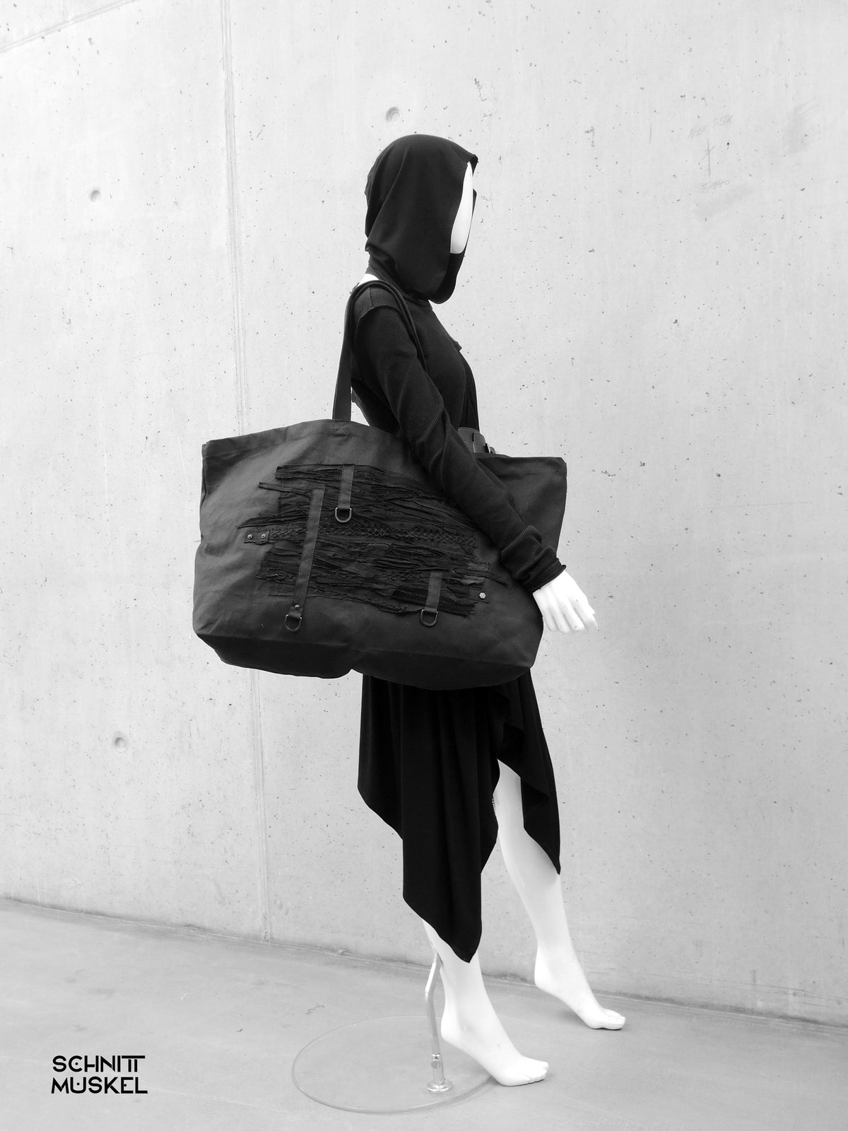 grosser Shopper, große Tasche, riesige schwarze Tasche, Gothic Shopper, Tasche destroyed, Shopper Schwarz
