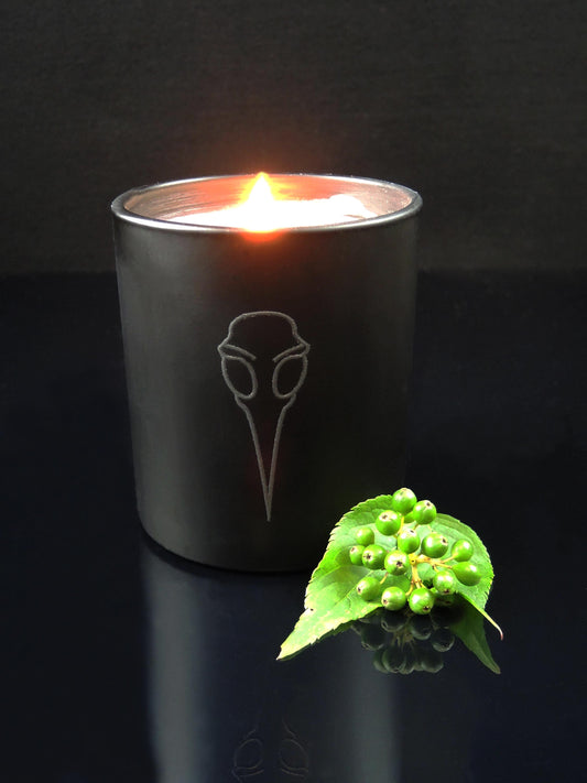 Duftkerze, Gothic Duftkerze, Neroli Duftkerze, schwarze Duftkerze, Darkavantgarde Duftkerze, Darkcyberduftkerze, Duftkerze Vogelschädel, schnittmuskel Duftkerze