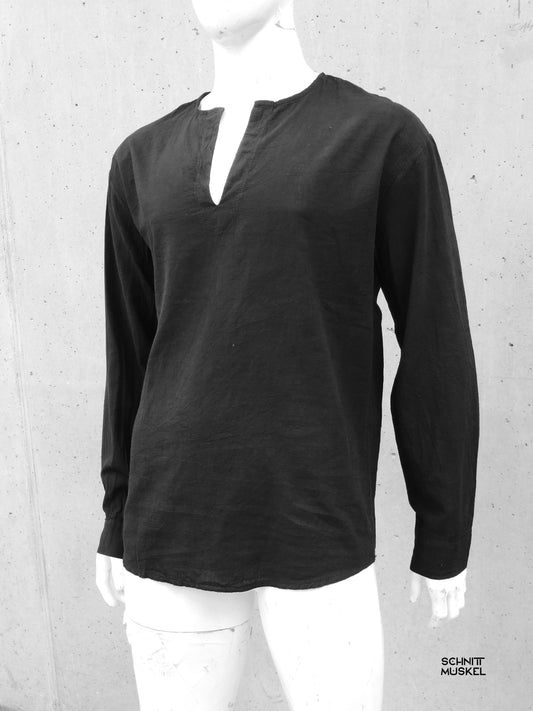 Tunikaschirt für Herren, schwarze Tunika für Herren, Herrenhemd ohne Kragen, kragenloses Hemd, schwarzs gothic Hemd,