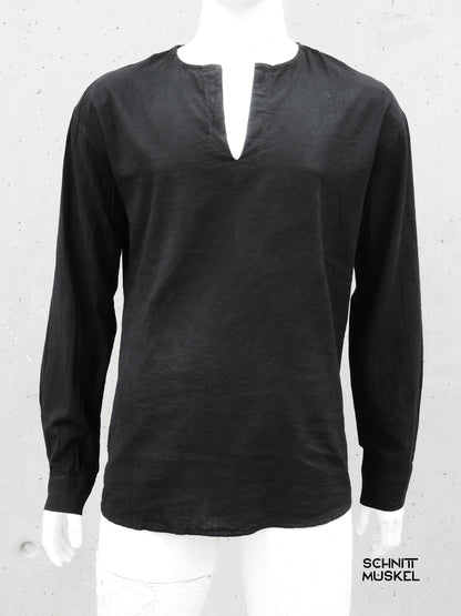Tunikaschirt für Herren, schwarze Tunika für Herren, Herrenhemd ohne Kragen, kragenloses Hemd, schwarzs gothic Hemd,