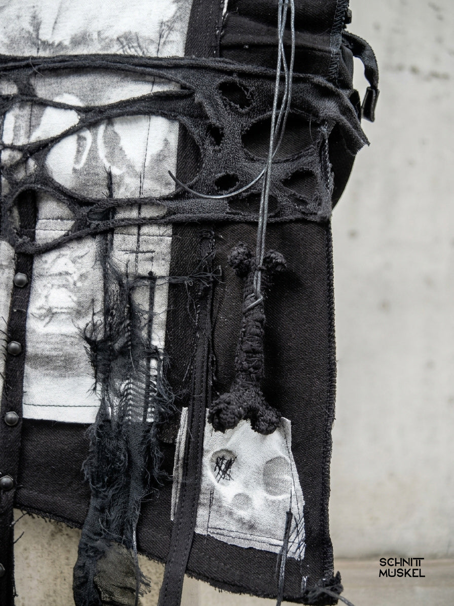 Unikattasche, Gothictasche, darkweartasche, darkwear, Gothicmode, Gothicaccessoire, Tasche mit Knochen, Punktasche, Custombag