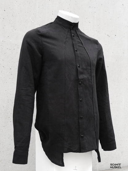hemd nachtland, schwarzes hemd, designerhemd, schnittmuskel, stehkragen, leinen baumwolle hemd, avantgarde mode, minimalismus fashion, herrenhemd schwarz, asymmetrischer saum, modernes hemd, fashion design, nachhaltiger stil, high fashion shirt, unisex hemd, schwarz leinen shirt, darkavantgarde, gothicmode für Männer, Gothisyle, 