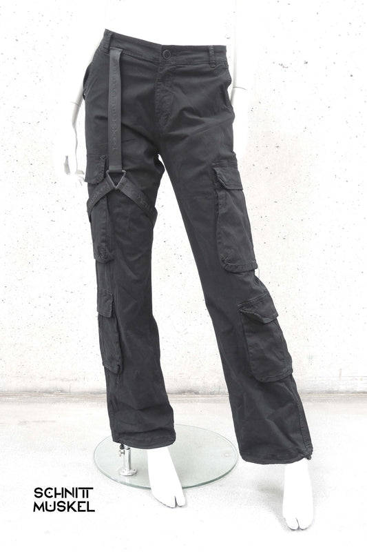 schwarze Cargohose, Gothichose, Cyberhose, Tekkkknohose, Berghainstyle, Darkcyberhose, Cyberfashion