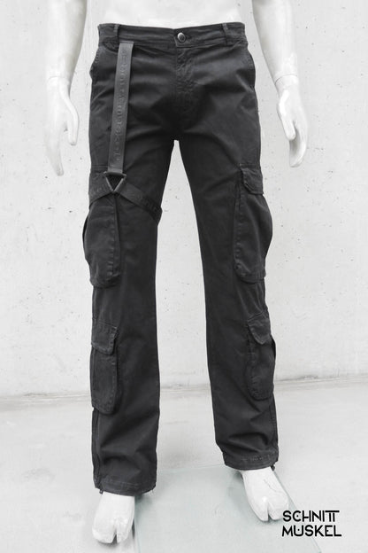 schwarze Cargohose, Gothichose, Cyberhose, Tekkkknohose, Berghainstyle, Darkcyberhose, Cyberfashion