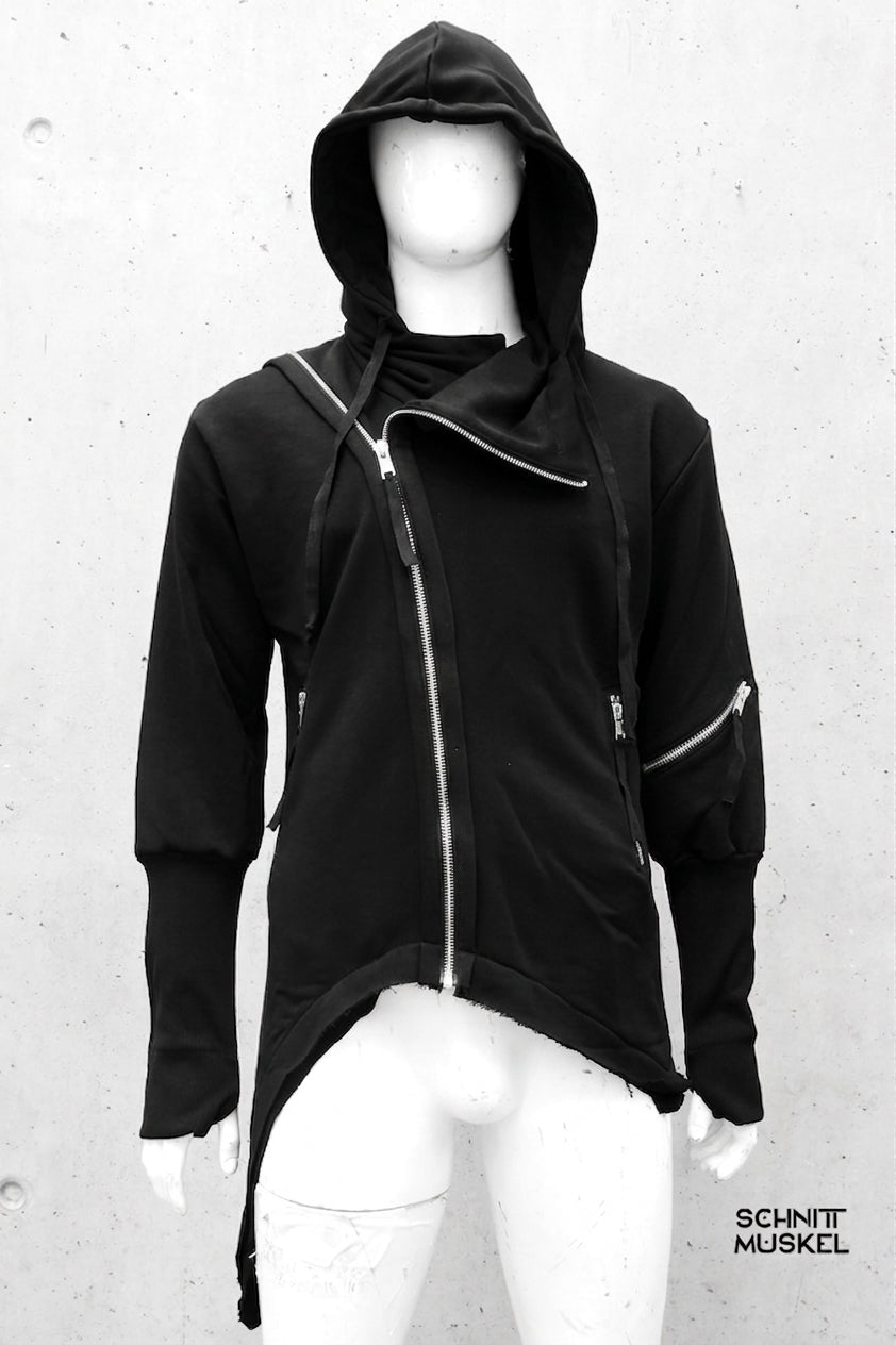 Kapuzenjacke asymmetrisch, Kapuzenjacke dark avantgarde, darkavantgarde fashion, Gothic Kapuzenjacke, Gothic Kapuzenhoodie, darkavantgarde hoodie