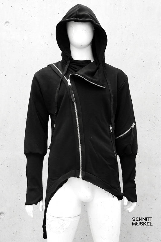 Kapuzenjacke asymmetrisch, Kapuzenjacke dark avantgarde, darkavantgarde fashion, Gothic Kapuzenjacke, Gothic Kapuzenhoodie, darkavantgarde hoodie