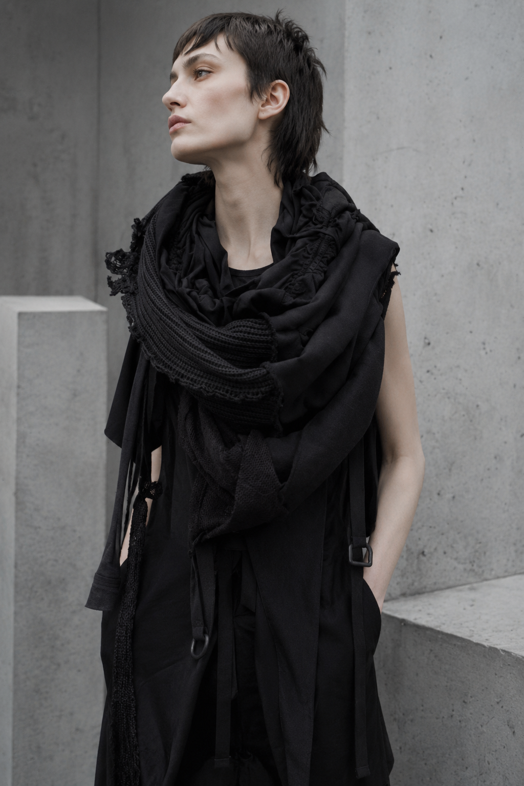 darkavantgarde Schal, schwarzer langer Winterschal, Schal Überlänge, Resteschal, Gothicschal
