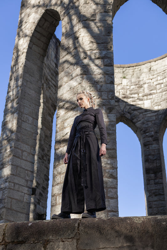 Wickelhose, Sommerhose, schwarze Sommerhose, Hose mit Überschlag, darkwear, darkavantgarde Hose, darkavantgarde, Gothichose