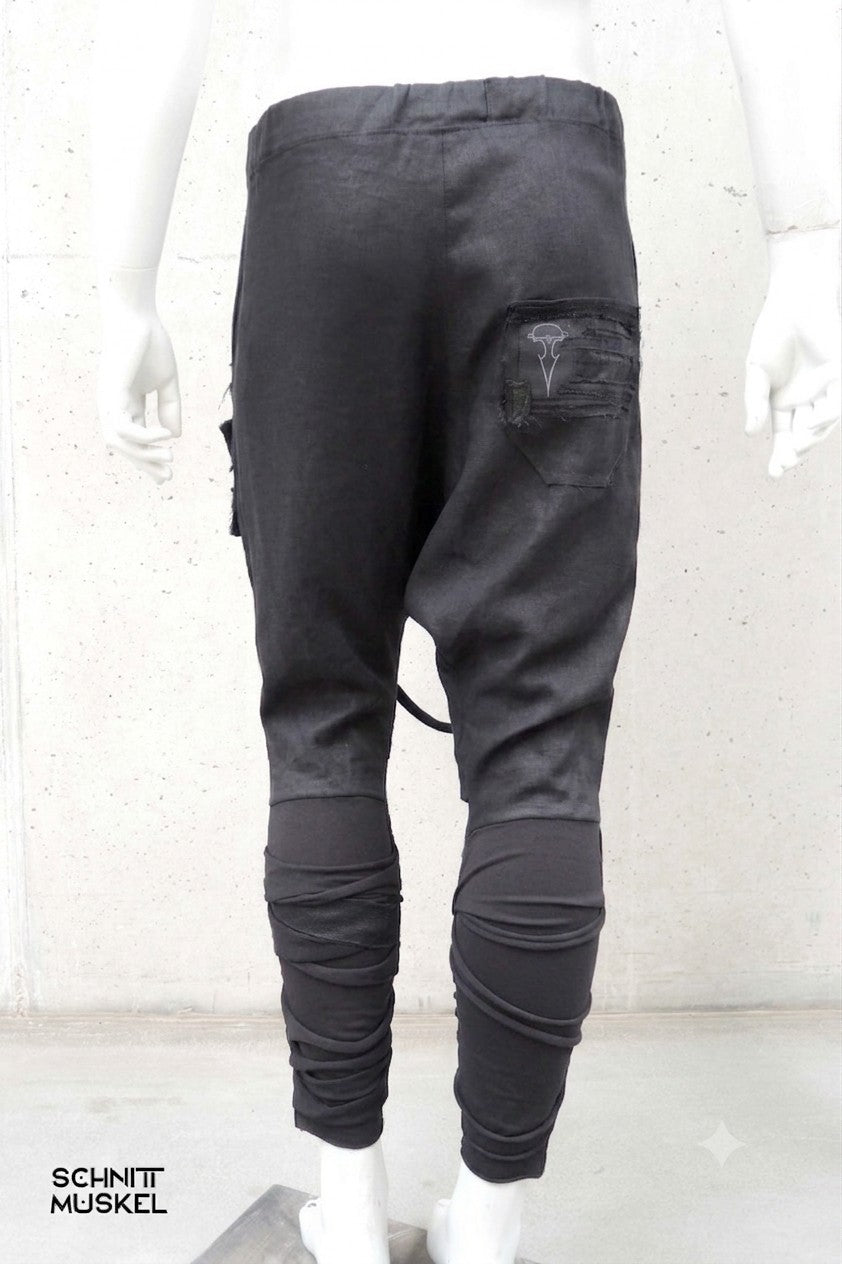 Ninjahose, Leinenhose, darkwear, darkavantgarde Hose, darkavantgarde mode, darkavantgarde Herrenhose, drop chrotch Hose, Gothichose, Gothicmode für Herren, destroyed Mode
