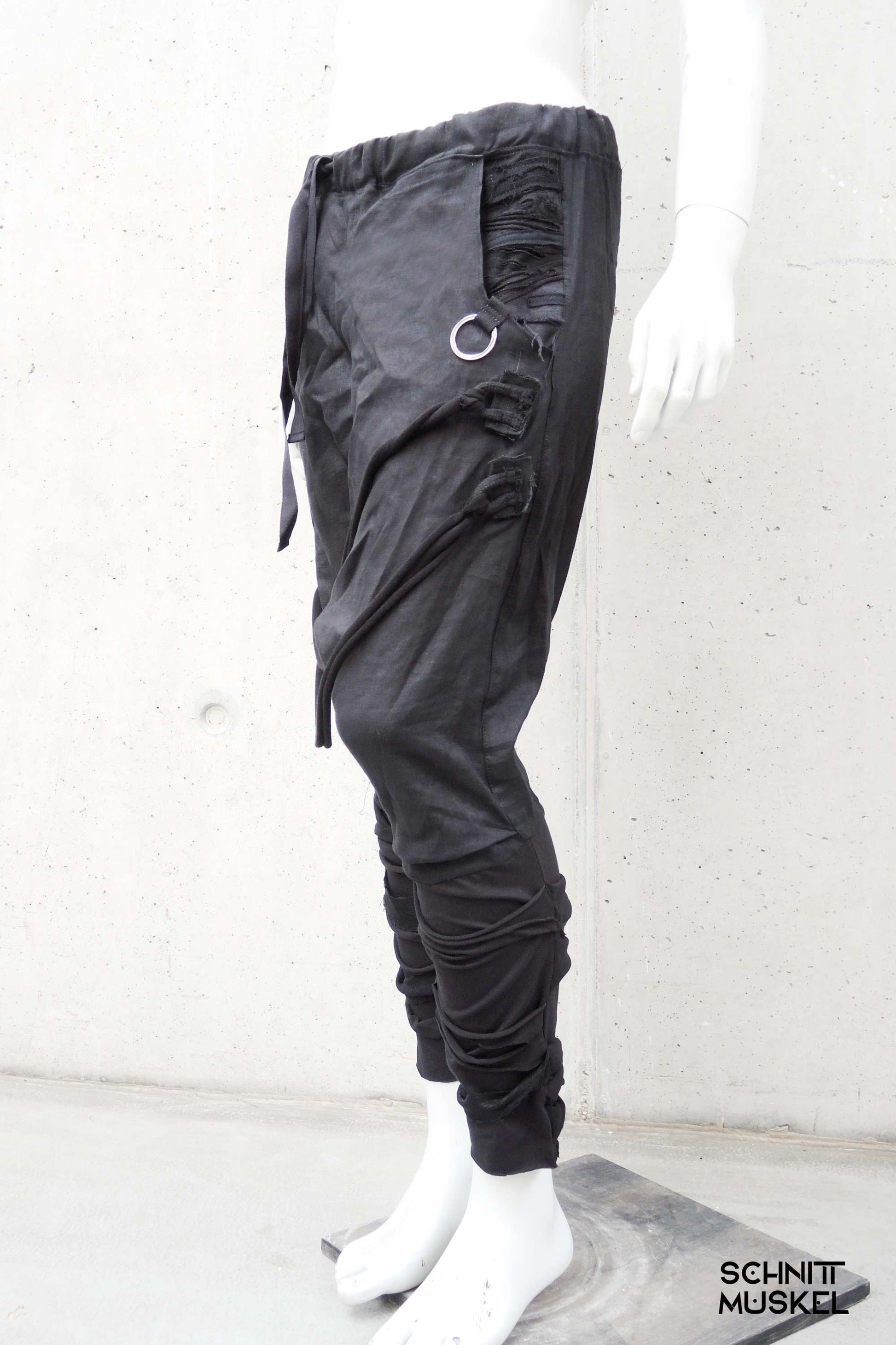 Ninjahose, Leinenhose, darkwear, darkavantgarde Hose, darkavantgarde mode, darkavantgarde Herrenhose, drop chrotch Hose, Gothichose, Gothicmode für Herren, destroyed Mode