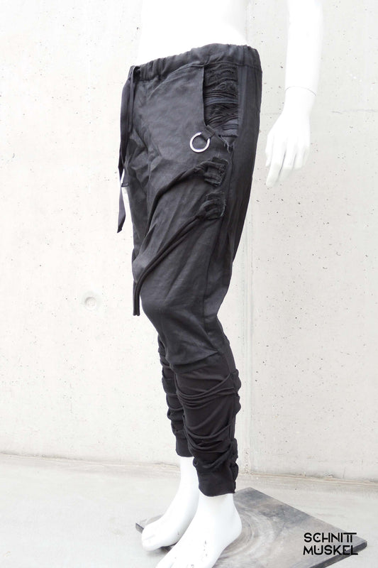 Ninjahose, Leinenhose, darkwear, darkavantgarde Hose, darkavantgarde mode, darkavantgarde Herrenhose, drop chrotch Hose, Gothichose, Gothicmode für Herren, destroyed Mode