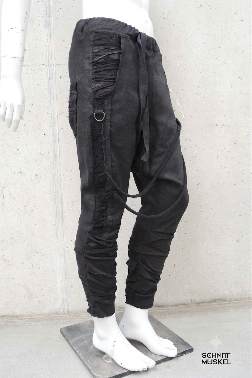 Ninjahose, Leinenhose, darkwear, darkavantgarde Hose, darkavantgarde mode, darkavantgarde Herrenhose, drop chrotch Hose, Gothichose, Gothicmode für Herren, destroyed Mode