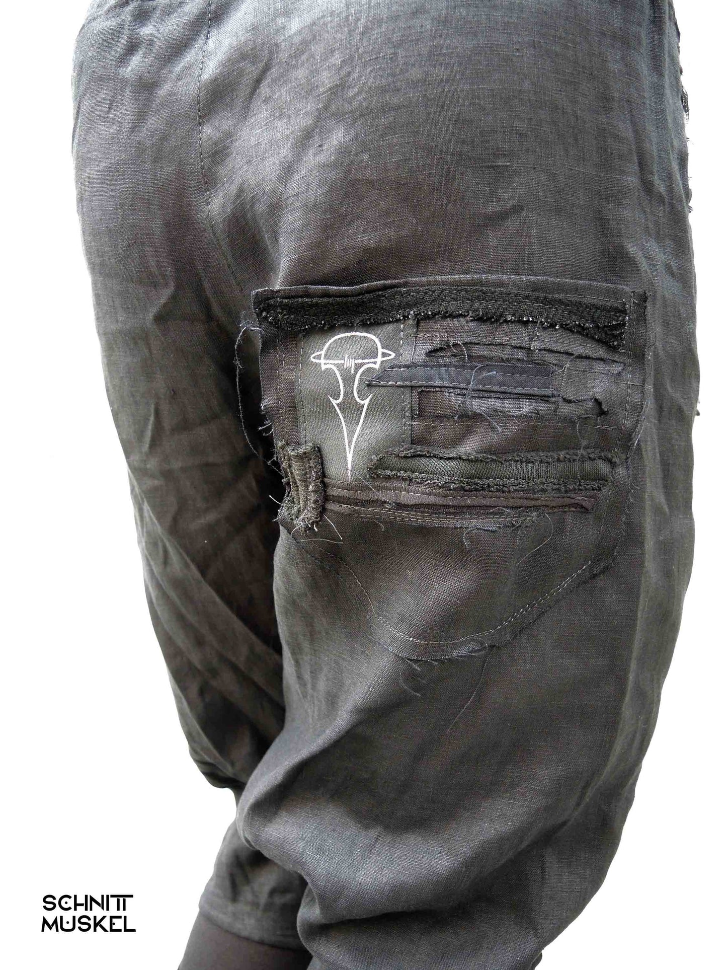 Ninjahose, Leinenhose, darkwear, darkavantgarde Hose, darkavantgarde mode, darkavantgarde Herrenhose, drop chrotch Hose, Gothichose, Gothicmode für Herren, destroyed Mode