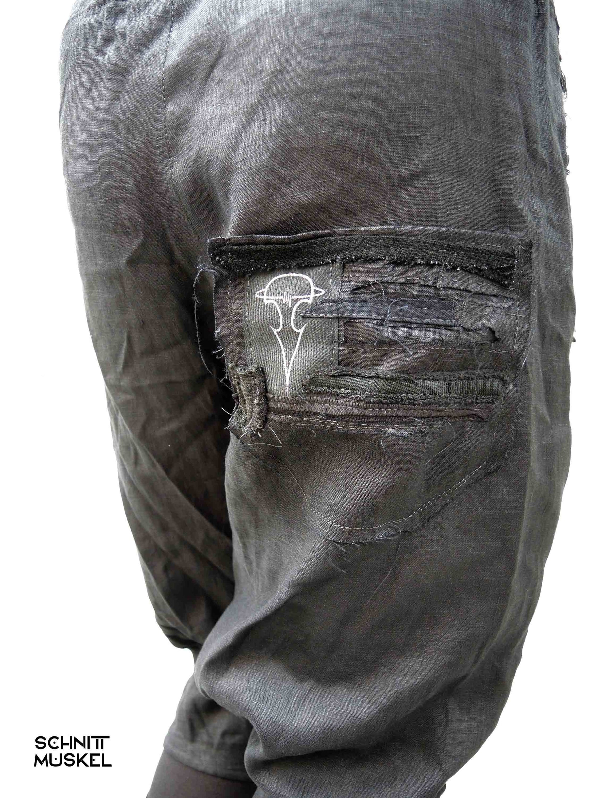 Ninjahose, Leinenhose, darkwear, darkavantgarde Hose, darkavantgarde mode, darkavantgarde Herrenhose, drop chrotch Hose, Gothichose, Gothicmode für Herren, destroyed Mode