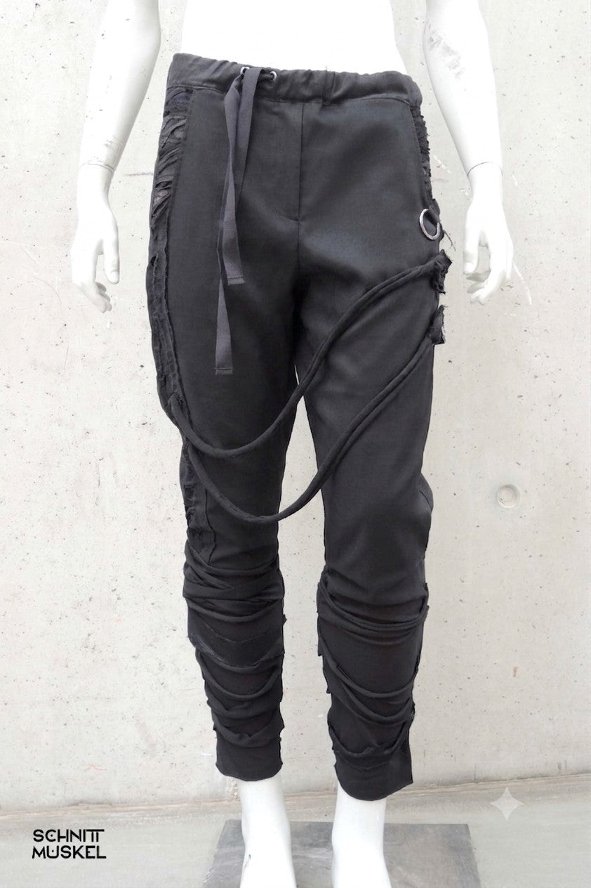 Ninjahose, Leinenhose, darkwear, darkavantgarde Hose, darkavantgarde mode, darkavantgarde Herrenhose, drop chrotch Hose, Gothichose, Gothicmode für Herren, destroyed Mode