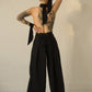 schwarze Leinensommerhose, schwarze Leinenhose, Gothic Sommerhose, Leinenhose mit weitem Bein, darkavantgarde Hose, darkavantgarde Mode