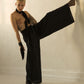 schwarze Leinensommerhose, schwarze Leinenhose, Gothic Sommerhose, Leinenhose mit weitem Bein, darkavantgarde Hose, darkavantgarde Mode