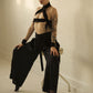 schwarze Leinensommerhose, schwarze Leinenhose, Gothic Sommerhose, Leinenhose mit weitem Bein, darkavantgarde Hose, darkavantgarde Mode