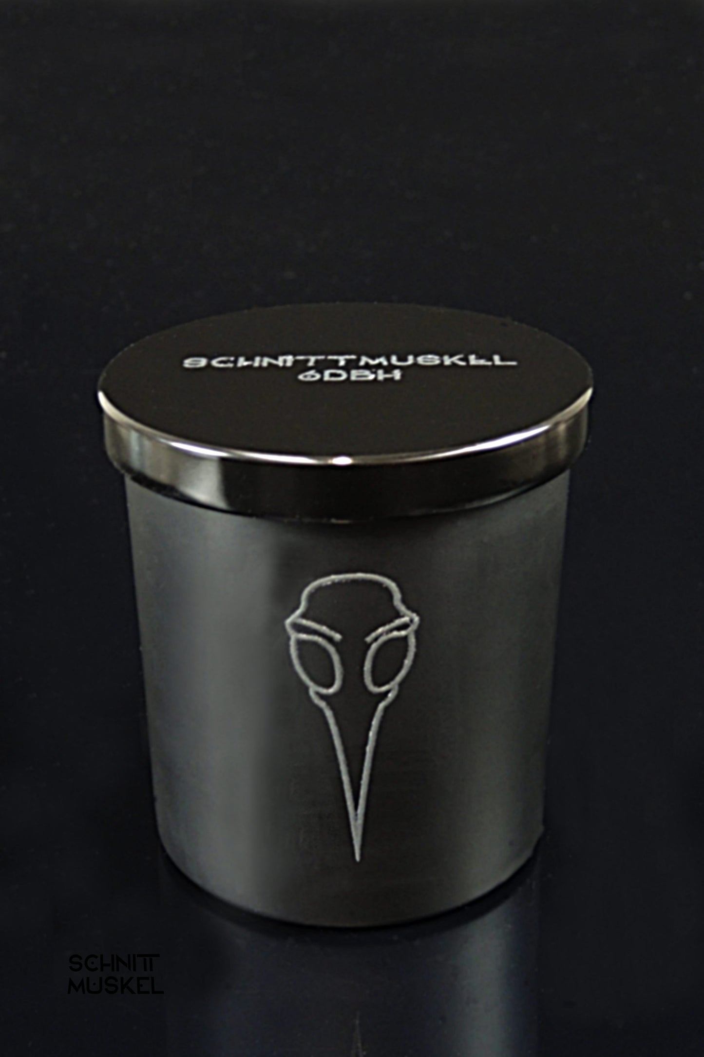 Duftkerze, Gothic Duftkerze, Neroli Duftkerze, schwarze Duftkerze, Darkavantgarde Duftkerze, Darkcyberduftkerze, Duftkerze Vogelschädel, schnittmuskel Duftkerze