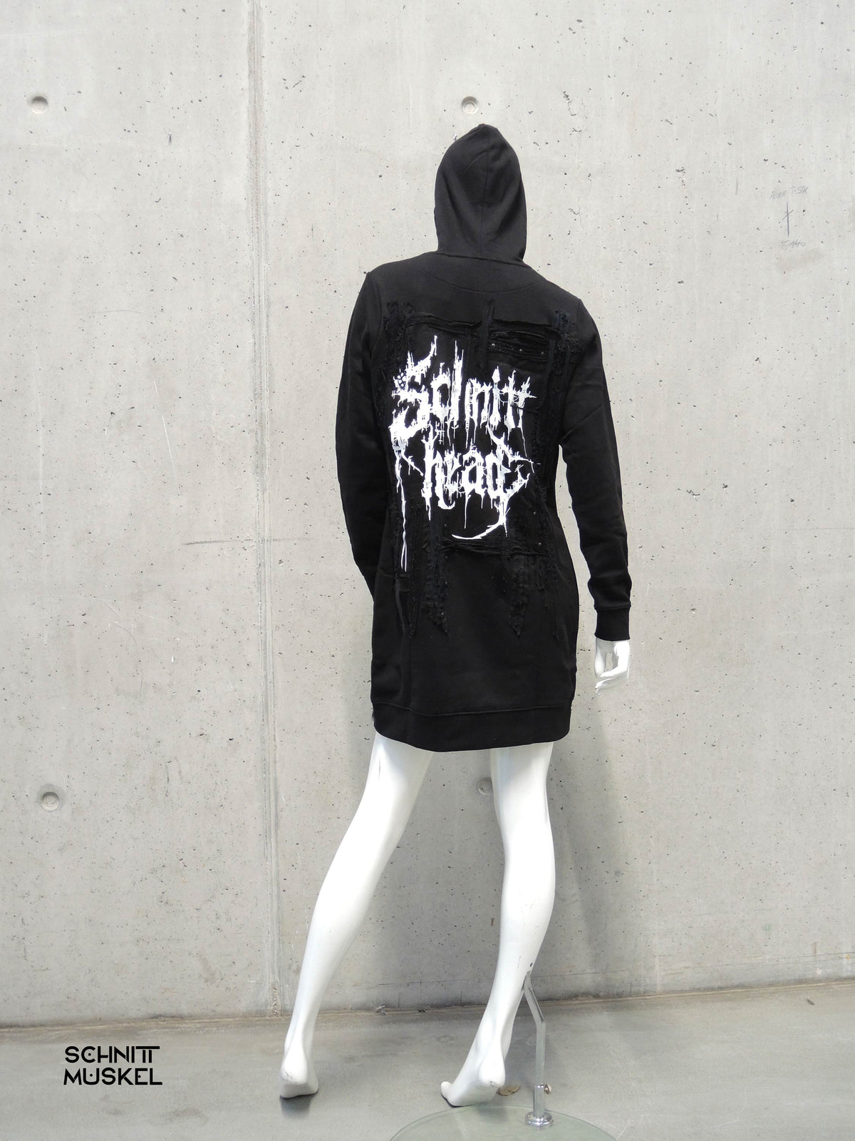 Schnitthead, Hoodiekleid, Langer Hoodie, Pulloverkleid, Gothickleid, Streetgoth Kleid, Streetgoth Hoodie, Blackmetal Hoodie