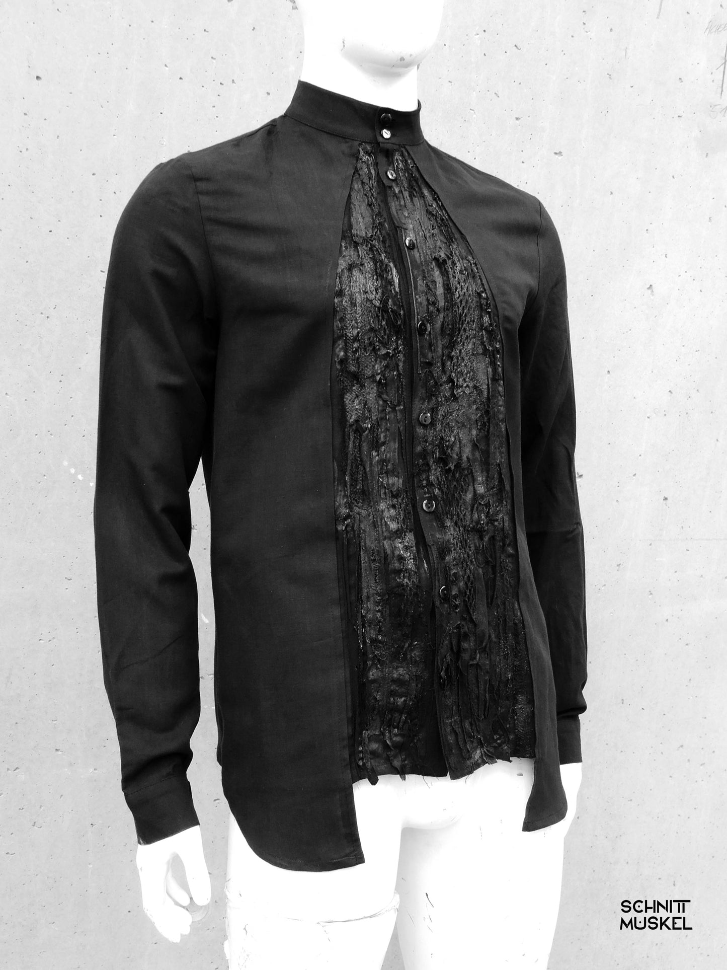 darkavantgarde shirt, darkwear, Gothichemd, Gothicmode für Herren, schwarzes Hemd mit Stehkragen, Stagewear