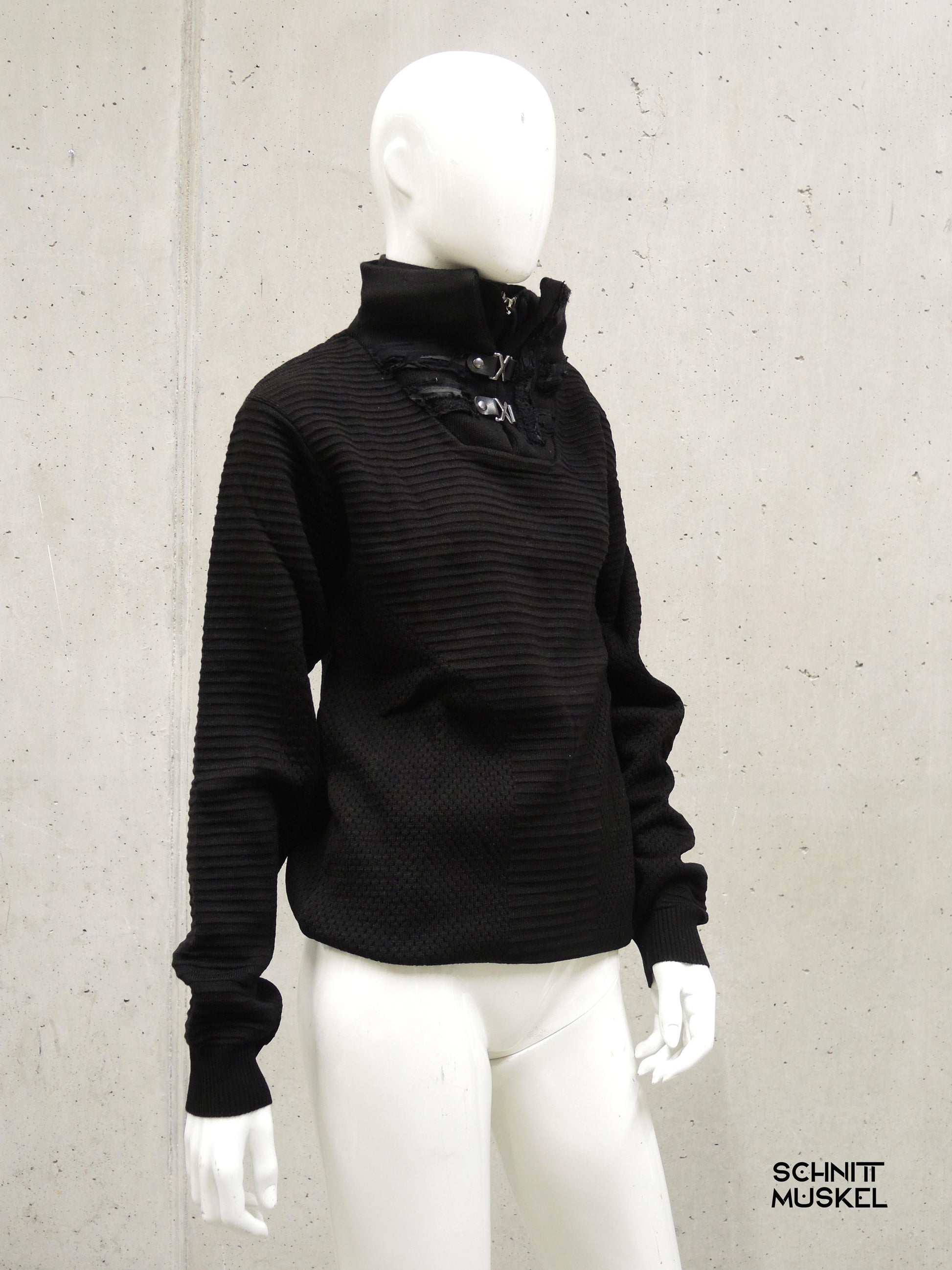 schwarzer Pullover mit Stehkragen, Gothicpullover, Gothicmode für Männer, Gothicmode für HErren, Gotth, darkwear, Gothicpullover für Frauen, Gothicmode für Frauen