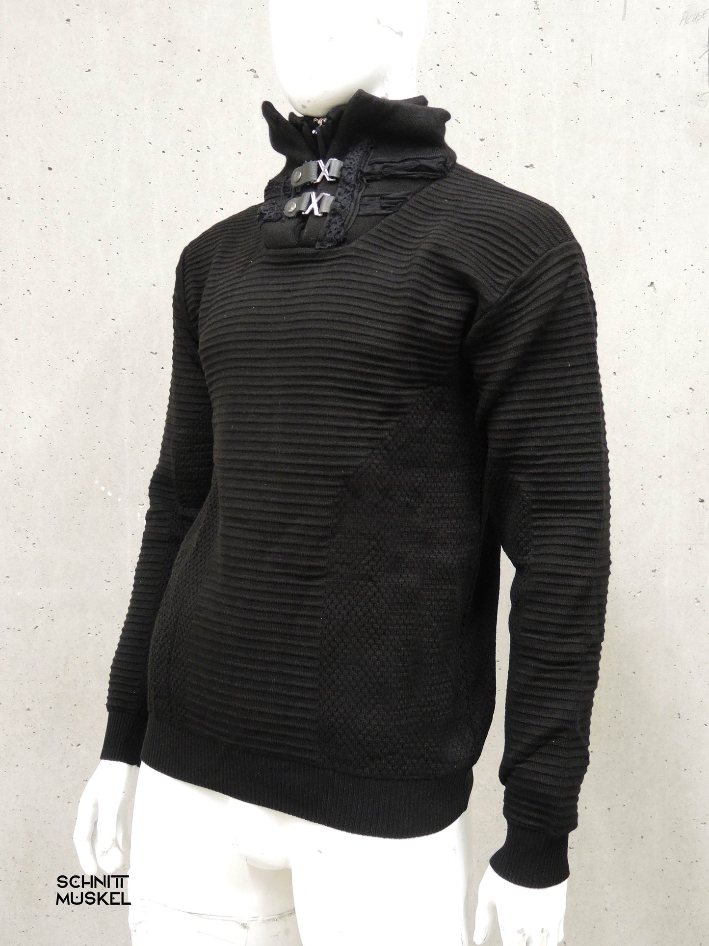 schwarzer Pullover mit Stehkragen, Gothicpullover, Gothicmode für Männer, Gothicmode für HErren, Gotth, darkwear, Gothicpullover für Frauen, Gothicmode für Frauen