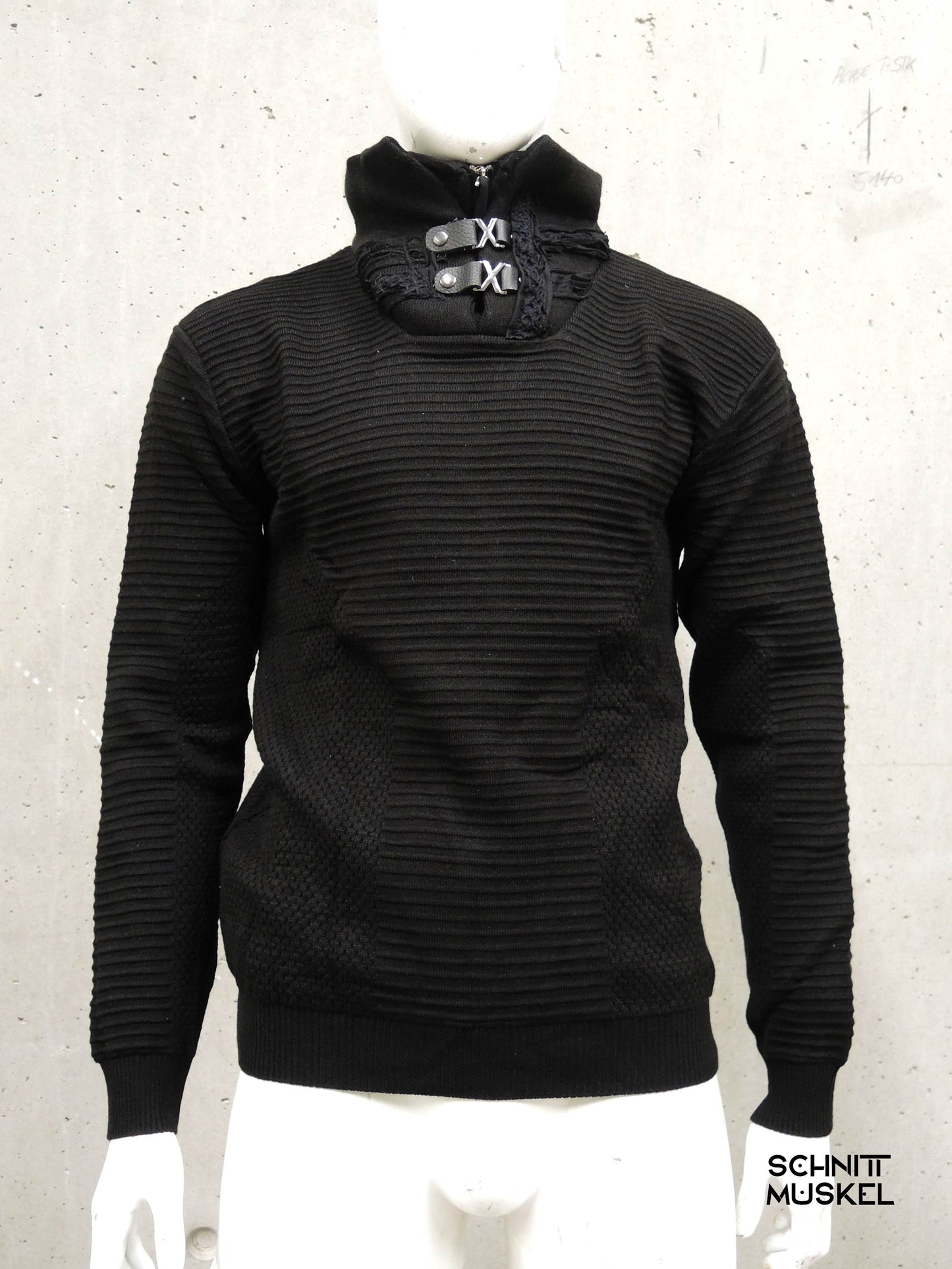 schwarzer Pullover mit Stehkragen, Gothicpullover, Gothicmode für Männer, Gothicmode für HErren, Gotth, darkwear