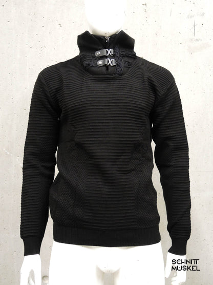 schwarzer Pullover mit Stehkragen, Gothicpullover, Gothicmode für Männer, Gothicmode für HErren, Gotth, darkwear
