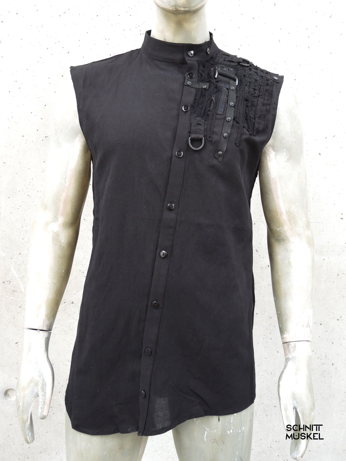 darkcyberhemd, darkcybermode, darkwear, darkavantgarde Hemd, Gothicmode für erren, ärmelloses Gothihemd, Schranzmode, Ravestyle, ärmelloses schwarzes Hemd