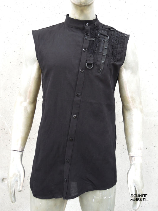 darkcyberhemd, darkcybermode, darkwear, darkavantgarde Hemd, Gothicmode für erren, ärmelloses Gothihemd, Schranzmode, Ravestyle, ärmelloses schwarzes Hemd