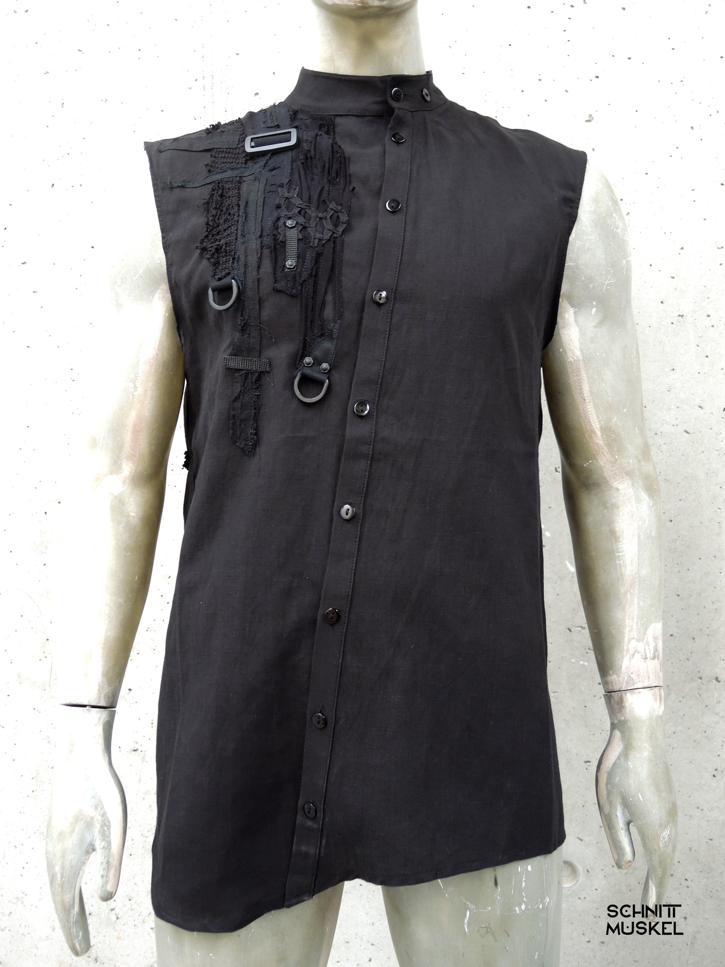 Cyberhemd, Gothichemd ärmellos, ärmelloses Hemd, Tanktop Cyberstyle, Gothicmode für Herren, darkwear, darkavantgarde, ärmelloses Hemd schwarz