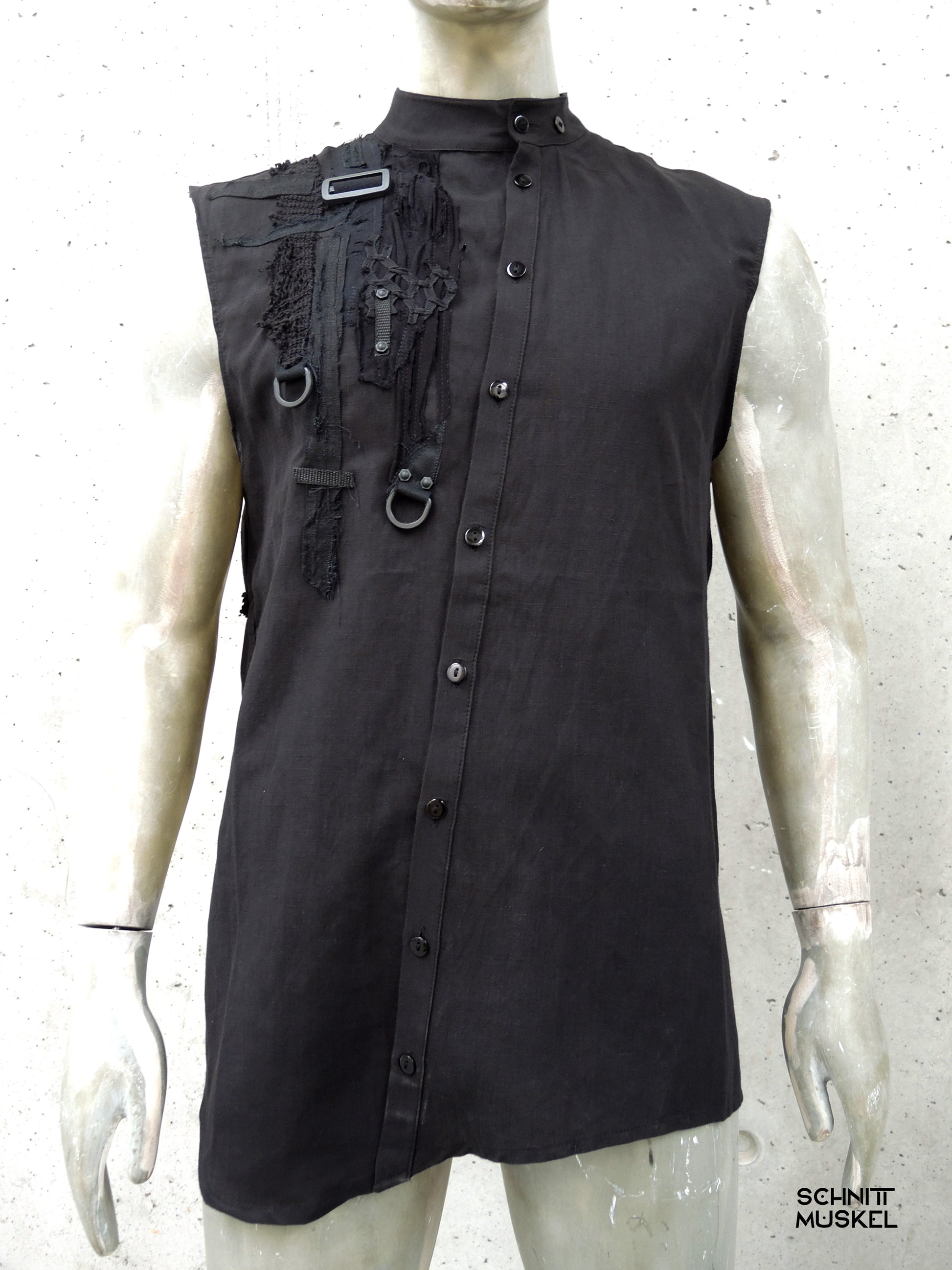 Cyberhemd, Gothichemd ärmellos, ärmelloses Hemd, Tanktop Cyberstyle, Gothicmode für Herren, darkwear, darkavantgarde, ärmelloses Hemd schwarz