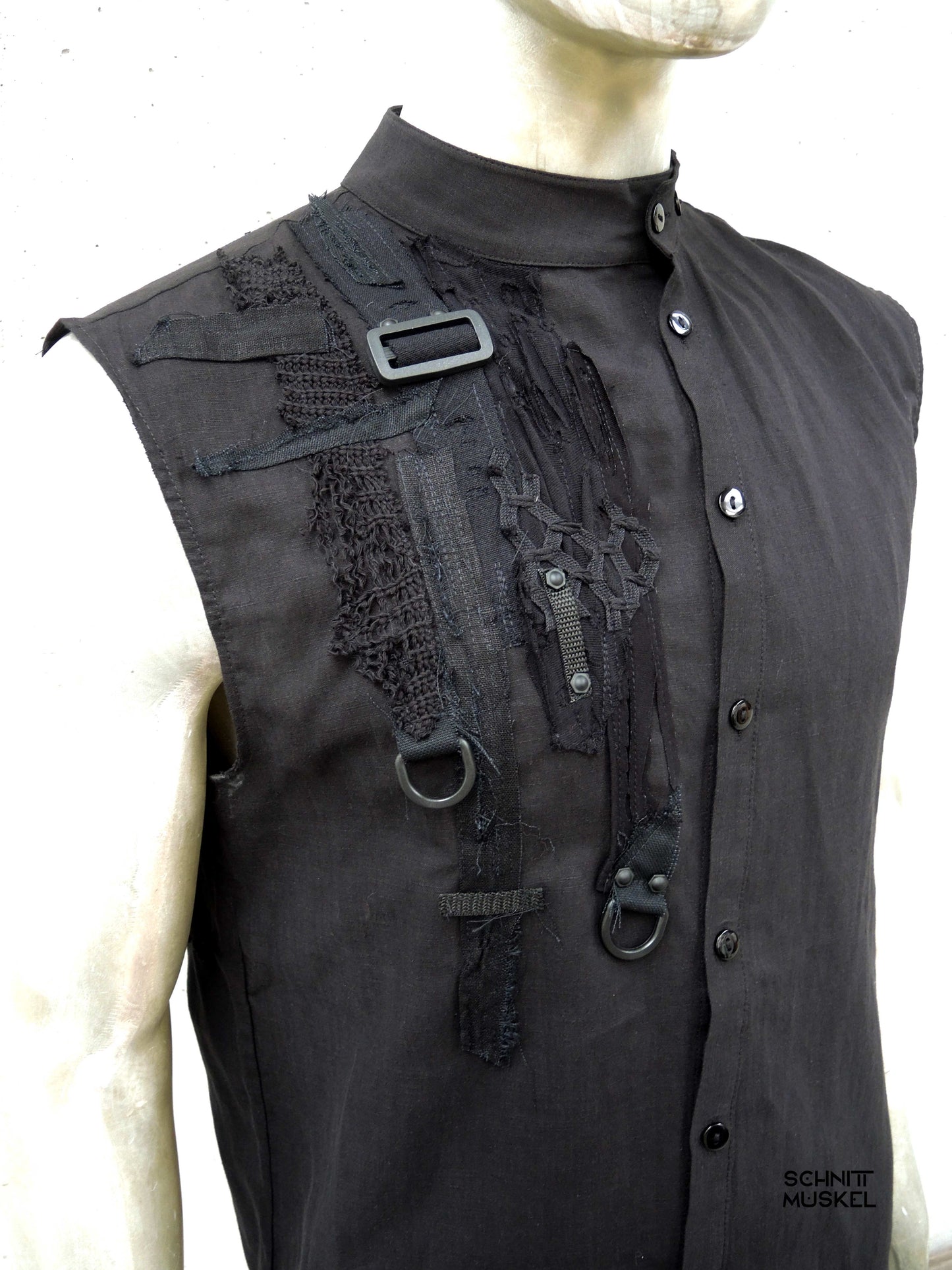 Cyberhemd, Gothichemd ärmellos, ärmelloses Hemd, Tanktop Cyberstyle, Gothicmode für Herren, darkwear, darkavantgarde, ärmelloses Hemd schwarz