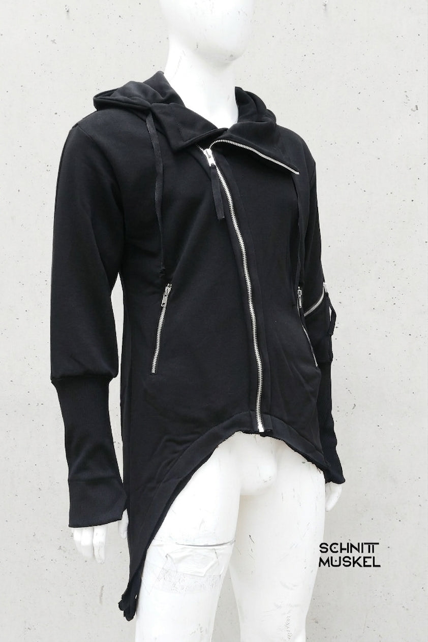 Kapuzenjacke asymmetrisch, Kapuzenjacke dark avantgarde, darkavantgarde fashion, Gothic Kapuzenjacke, Gothic Kapuzenhoodie, darkavantgarde hoodie